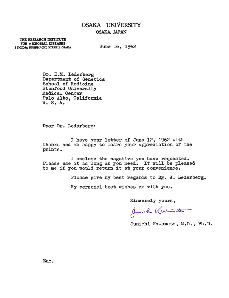 66-69 Junichi Kawamata OsakaU to EML (re 6-12-62 photo request) 6-16-62